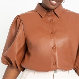 ELOQUII Faux Leather Puff Sleeve Top